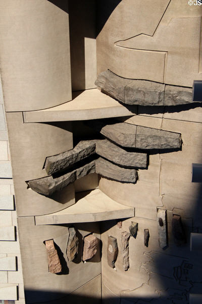 Rocks embedded in Royal Mile facade at Scottish Parliament. Edinburgh, Scotland.