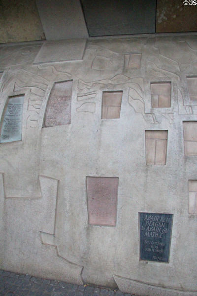 Sculpted concrete wall in Scottish Parliament. Edinburgh, Scotland.