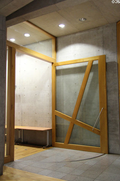 Interior doorway with St Andrew's cross at Scottish Parliament. Edinburgh, Scotland.