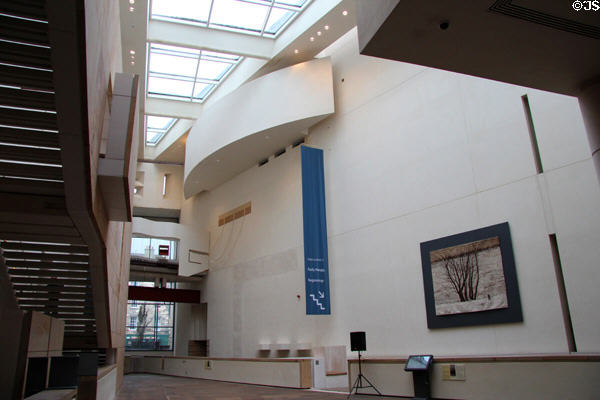 Internal atrium in circular entrance tower (1998) of National Museum of Scotland. Edinburgh, Scotland.