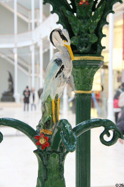Detail of sculpted bird on cast iron drinking fountain (1880s) by Walter Macfarlane & Co. of Glasgow at National Museum of Scotland. Edinburgh, Scotland.
