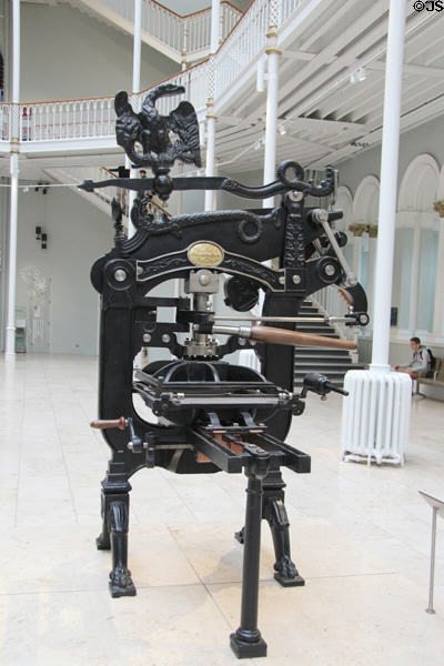 Columbian Printing Press c1860 by D&J Greig of Edinburgh after design 1813 by George E. Clymer of USA at National Museum of Scotland. Edinburgh, Scotland.