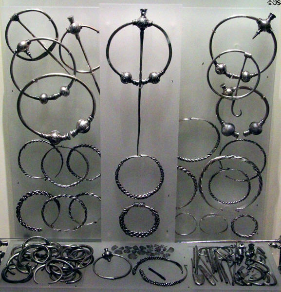 Viking silver hoard (c950-1000) found in stone-lined pit on island of Skaill, Scotland at National Museum of Scotland. Edinburgh, Scotland.