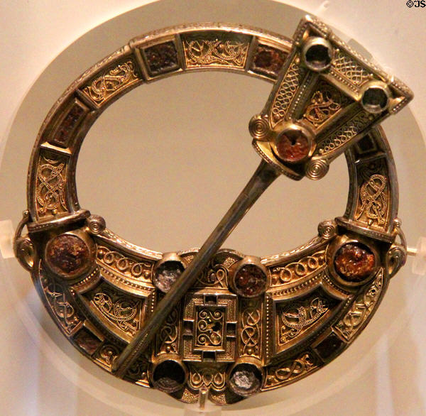 Broach made by jeweler with higher than normal skill probably for Scottish royalty using designs from around Britain at National Museum of Scotland. Edinburgh, Scotland.