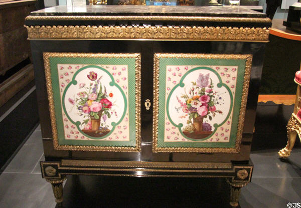 Ebonized cabinet (19thC) from London in imitation of 18thC French design at National Museum of Scotland. Edinburgh, Scotland.