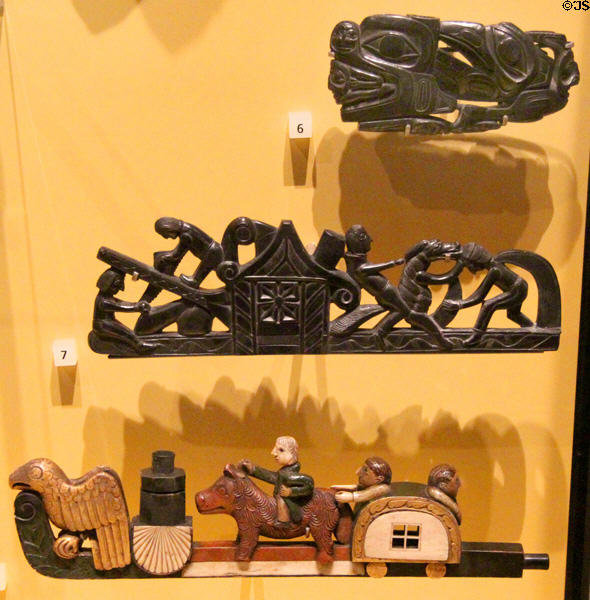 Haida natives pipes (19thC) from British Columbia, Canada at National Museum of Scotland. Edinburgh, Scotland.