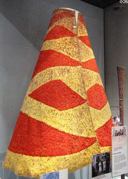 Hawaiian feathered cape ('ahu'ula) (early 19thC) at National Museum of Scotland. Edinburgh, Scotland.