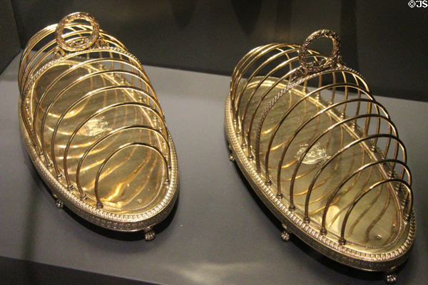 Silver toast rack with coat of arms at National Museum of Scotland. Edinburgh, Scotland.