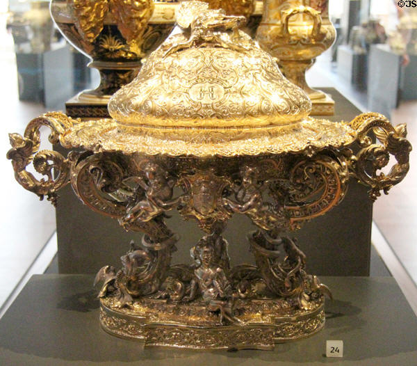 Silver gilt game dish (1846-7) by Hunt & Roskell of London at National Museum of Scotland. Edinburgh, Scotland.