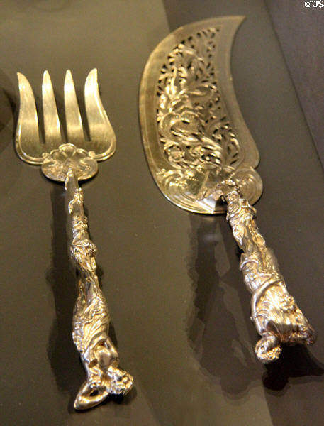 Silver fish servers(1864-5) by Francis Higgins of London at National Museum of Scotland. Edinburgh, Scotland.