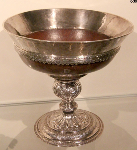 Silver Craigievar mazer with maplewood bowl (1591) by James Craufurd of Edinburgh at National Museum of Scotland. Edinburgh, Scotland.