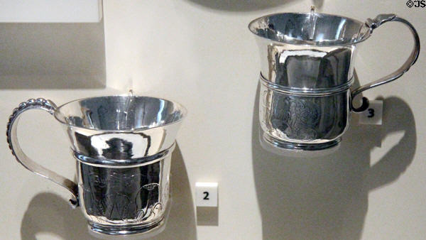 Silver Scottish thistle cups by Alexander Kincaid (1706-7) & by George Scott (1703-4) both of Edinburgh at National Museum of Scotland. Edinburgh, Scotland.