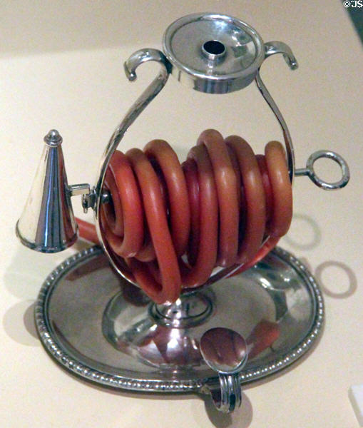 Silver wax jack (taper stand) & snuffer (1808-9) by Dick & Macpherson of Edinburgh at National Museum of Scotland. Edinburgh, Scotland.