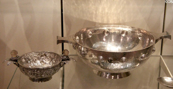 Two silver quaiches (1878 & 1915) by Hamilton & Inches of Edinburgh at National Museum of Scotland. Edinburgh, Scotland.