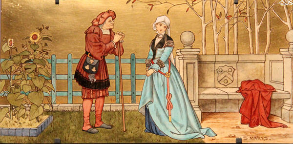 Pantaloon tile from Seven Ages of Man (1874) by Henry Stacy Marks made by Minton's Art Studio Pottery of London at National Museum of Scotland. Edinburgh, Scotland.