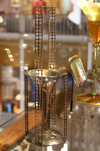 Electroplate silver flower vase (1905) by Josef Hoffmann of Vienna, Austria at National Museum of Scotland. Edinburgh, Scotland.