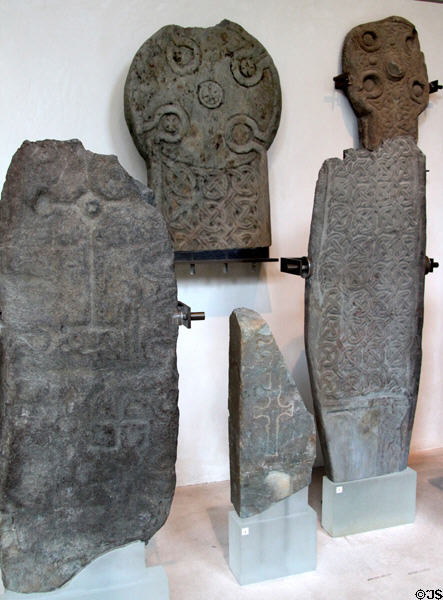 Galloway & Whithorn style crosses (700-1100) from Southwest of Scotland at National Museum of Scotland. Edinburgh, Scotland.