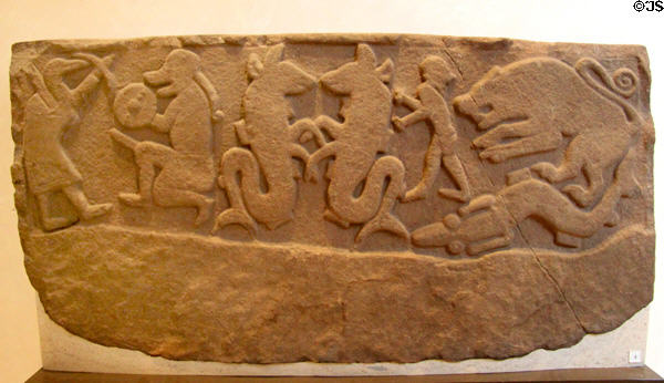 Carved Pictish symbolic animals & men with animal heads (800-1000) from Murthly at National Museum of Scotland. Edinburgh, Scotland.