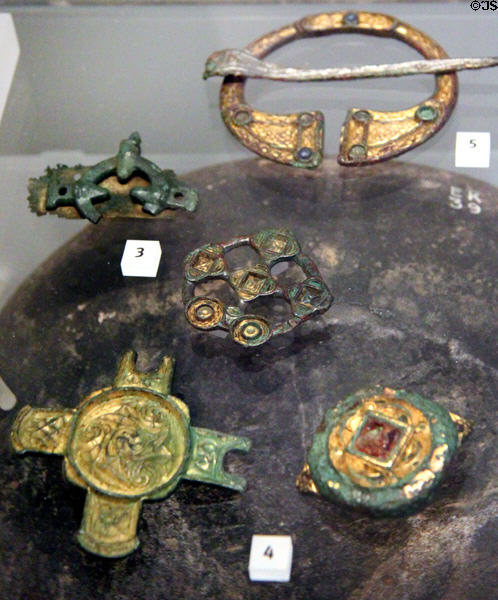 Metal objects (several made in Ireland) found in Viking settlements (c800-1000) in Scotland at National Museum of Scotland. Edinburgh, Scotland.