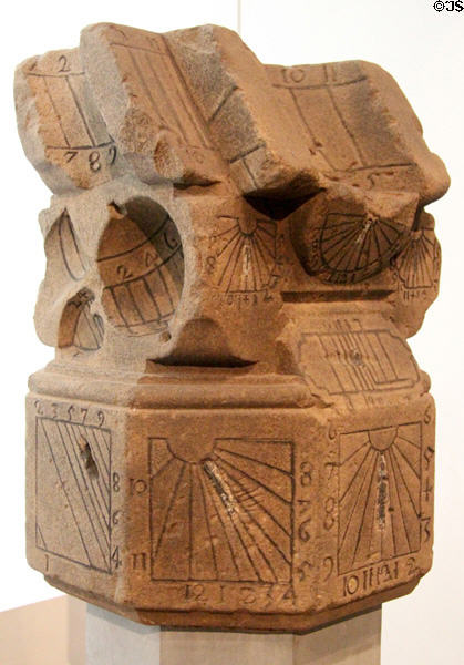 Lectern sundial which told time in several world cities were popular (17-18thC) in Scotland as sculptures for mansion gardens at National Museum of Scotland. Edinburgh, Scotland.