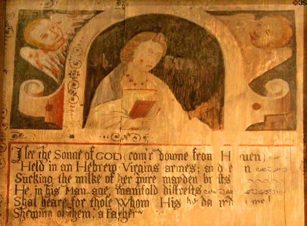 Detail of screen (1629) painted with prophetic sibyls for house of an advocate in Stirling, Scotland at National Museum of Scotland. Edinburgh, Scotland.
