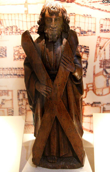 St Andrew carving (c1500) from Northern Europe at National Museum of Scotland. Edinburgh, Scotland.