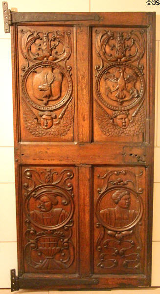Oak door from Mary of Guise's house (mid 16thC) on Blyth's Close in Edinburgh at National Museum of Scotland. Edinburgh, Scotland.