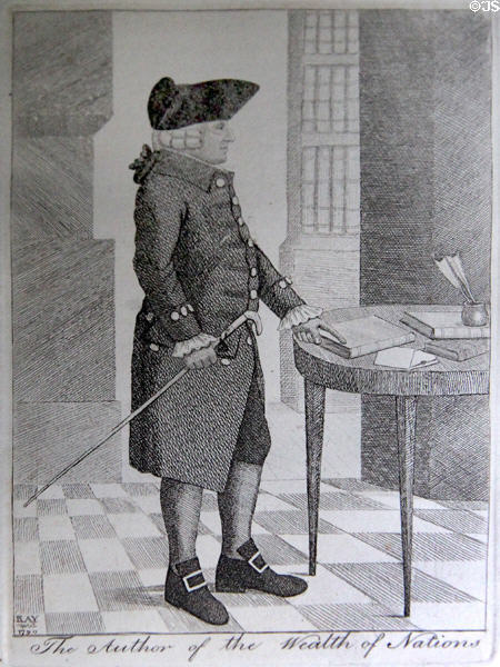 Adam Smith Wealth of Nations engraving (1790) by John Kay at National Portrait Gallery of Scotland. Edinburgh, Scotland.
