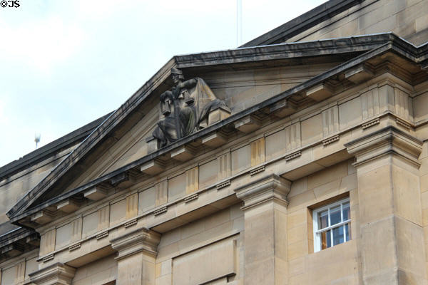 Statue of Justice sculptor by Alexander Carrick on High Court of Justiciary (413-431 Lawnmarket). Edinburgh, Scotland.