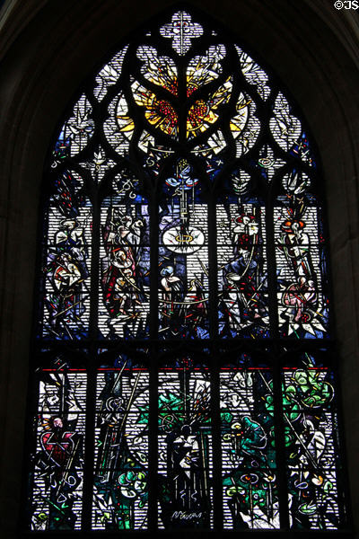 Robert Burns memorial stained glass window (1985) by Leifur Breidfjord at St Giles Cathedral. Edinburgh, Scotland.