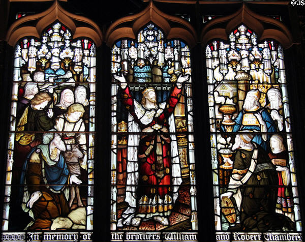 Solomon dedicating the Temple stained glass windows by Ballantine of Edinburgh at St Giles Cathedral. Edinburgh, Scotland.