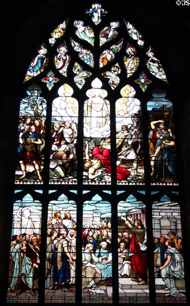Conversion of Saul; Paul preaching in Athens stained glass windows by Ballantine of Edinburgh at St Giles Cathedral. Edinburgh, Scotland.