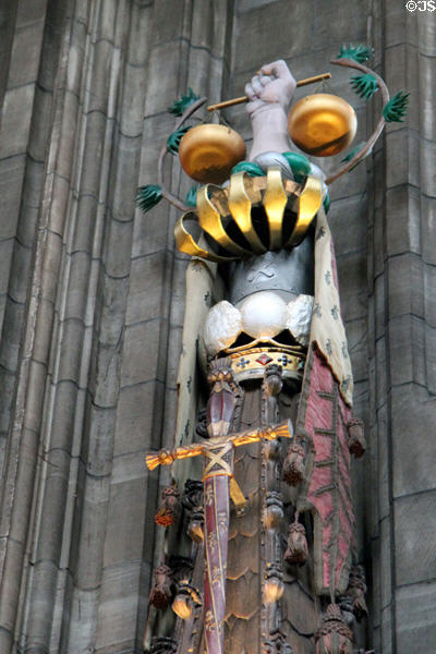 Crest of members of Order of Thistle in Thistle Chapel at St Giles Cathedral. Edinburgh, Scotland.