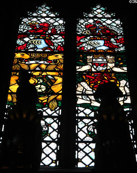 Stained glass in Thistle Chapel at St Giles Cathedral. Edinburgh, Scotland.