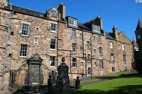 Graveyard ringed by heritage houses at Greyfriars Kirk. Edinburgh, Scotland.