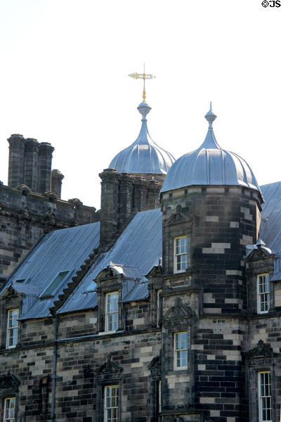Scots Renaissance towers of Lauriston Place seen from Greyfriars Kirk yard. Edinburgh, Scotland.