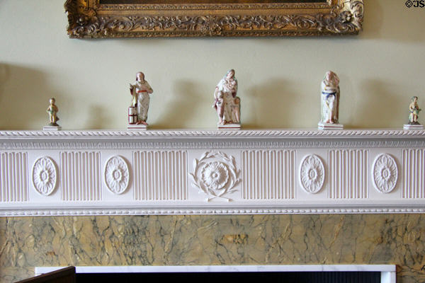 Adam-style parlour fireplace mantle frieze with figurines at Georgian House museum. Edinburgh, Scotland.