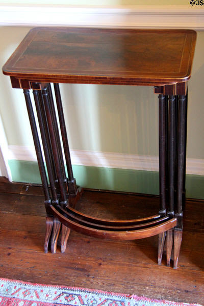 Stacking small tables in parlour at Georgian House museum. Edinburgh, Scotland.