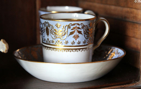 Blue & gold porcelain teacup at Georgian House museum. Edinburgh, Scotland.