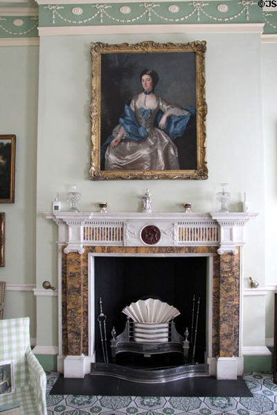 Adam-style drawing room fireplace at Georgian House museum. Edinburgh, Scotland.