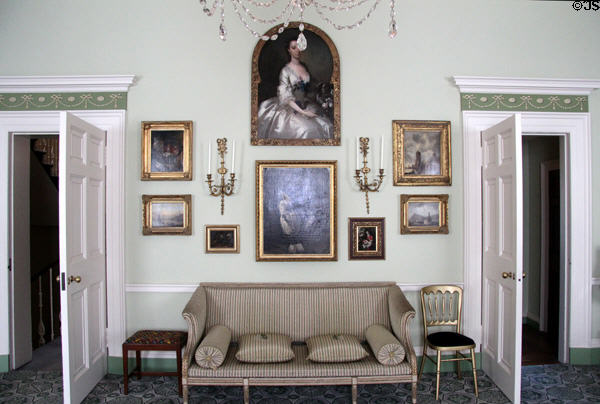 Paintings & Georgian decorations in drawing room at Georgian House museum. Edinburgh, Scotland.