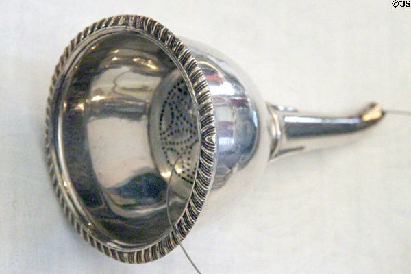 Silver funnel filter in dining room at Georgian House museum. Edinburgh, Scotland.