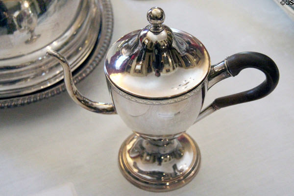 Argyle pot designed to keep gravy hot in dining room at Georgian House museum. Edinburgh, Scotland.