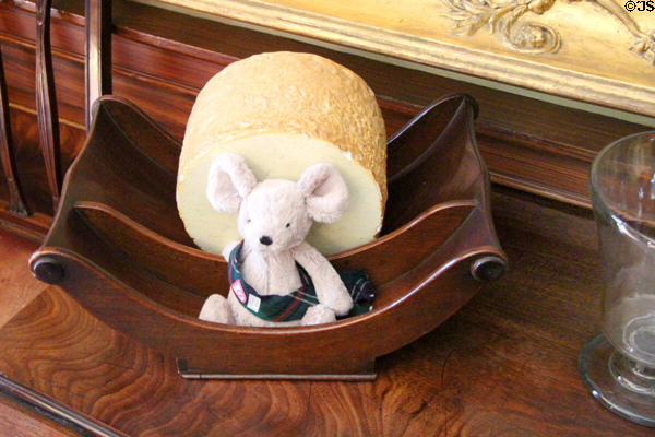 Wooden tray for cheese wheel in dining room at Georgian House museum. Edinburgh, Scotland.