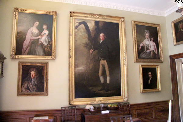 Collection of paintings in dining room at Georgian House museum. Edinburgh, Scotland.