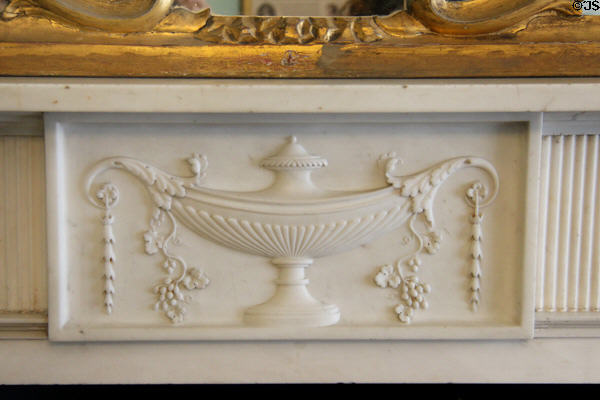 Adam-style urn in relief on fireplace mantle at Georgian House museum. Edinburgh, Scotland.