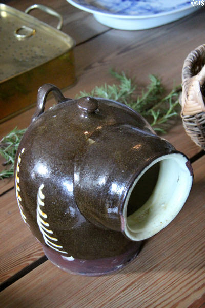 Ceramic salt pig in kitchen at Georgian House museum. Edinburgh, Scotland.