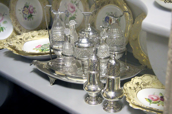 Cruet set & casters in pantry at Georgian House museum. Edinburgh, Scotland.