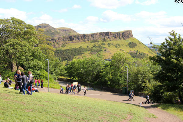 Salisbury Crags seen from Calton Hill. Edinburgh, Scotland.