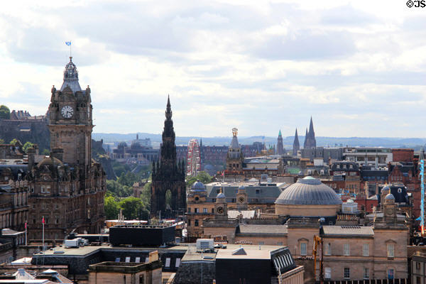 New Town spires seen from Calton Hill. Edinburgh, Scotland.